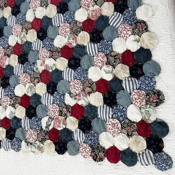 Vintage Handmade Amish Yo Yo Quilt Throw Table Decor Cottagecore 52x62